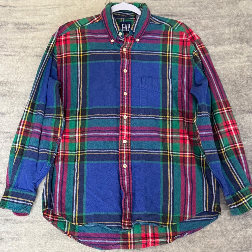Gap Mens Large Plaid Flannel Shirt Multicolor Cotton Button Down 113101-03 1